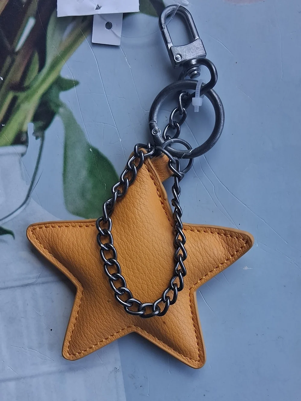 Leather Star Keychain Charm in Mustard Yellow
